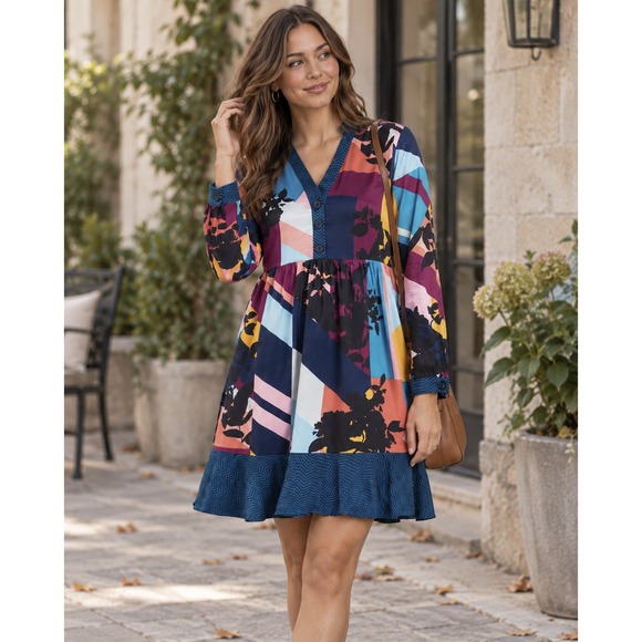 Anthropologie Dresses & Skirts - Anthropologie x Maeve Gillian Abstract Shirtdress Blue Black Shirt Dress LS XS